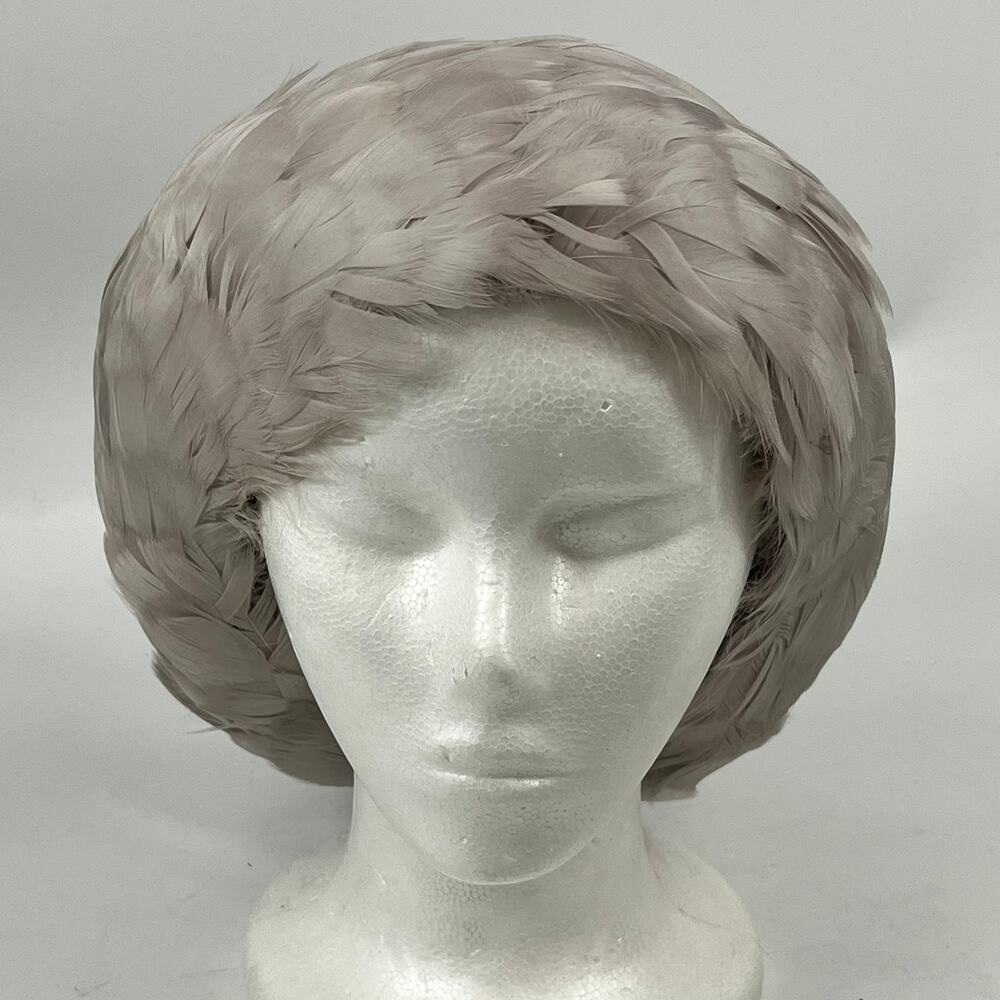 Vintage Taupe Gray Feather Hat Yugoslavia Millinery Cocktail Cap Women's Formal